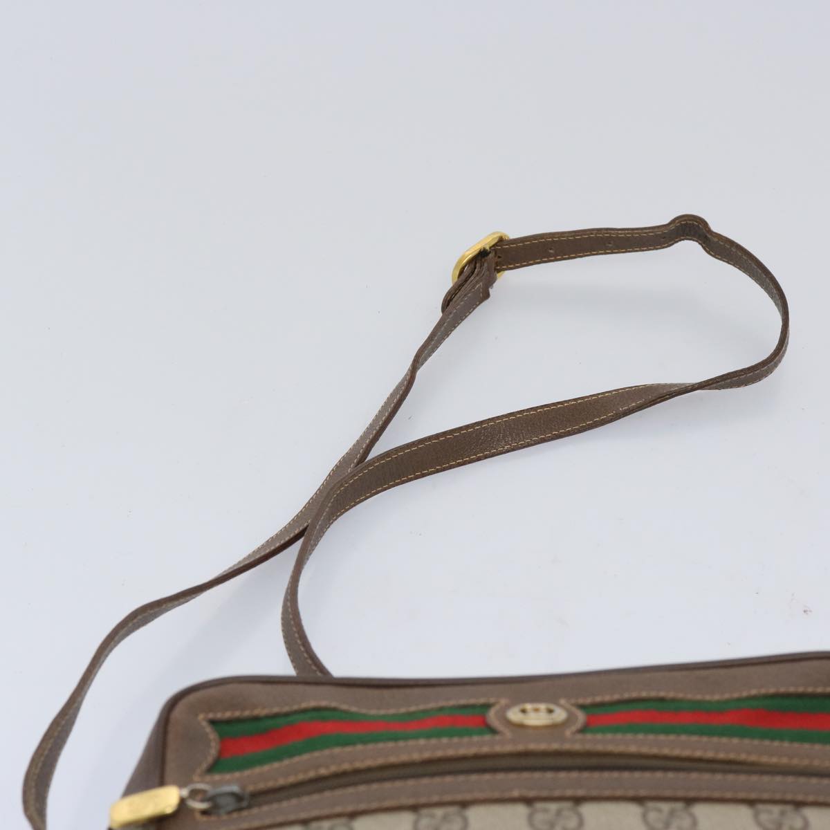 GUCCI GG Supreme Web Sherry Line Shoulder Bag Beige Red 119 02 087 Auth tb1034