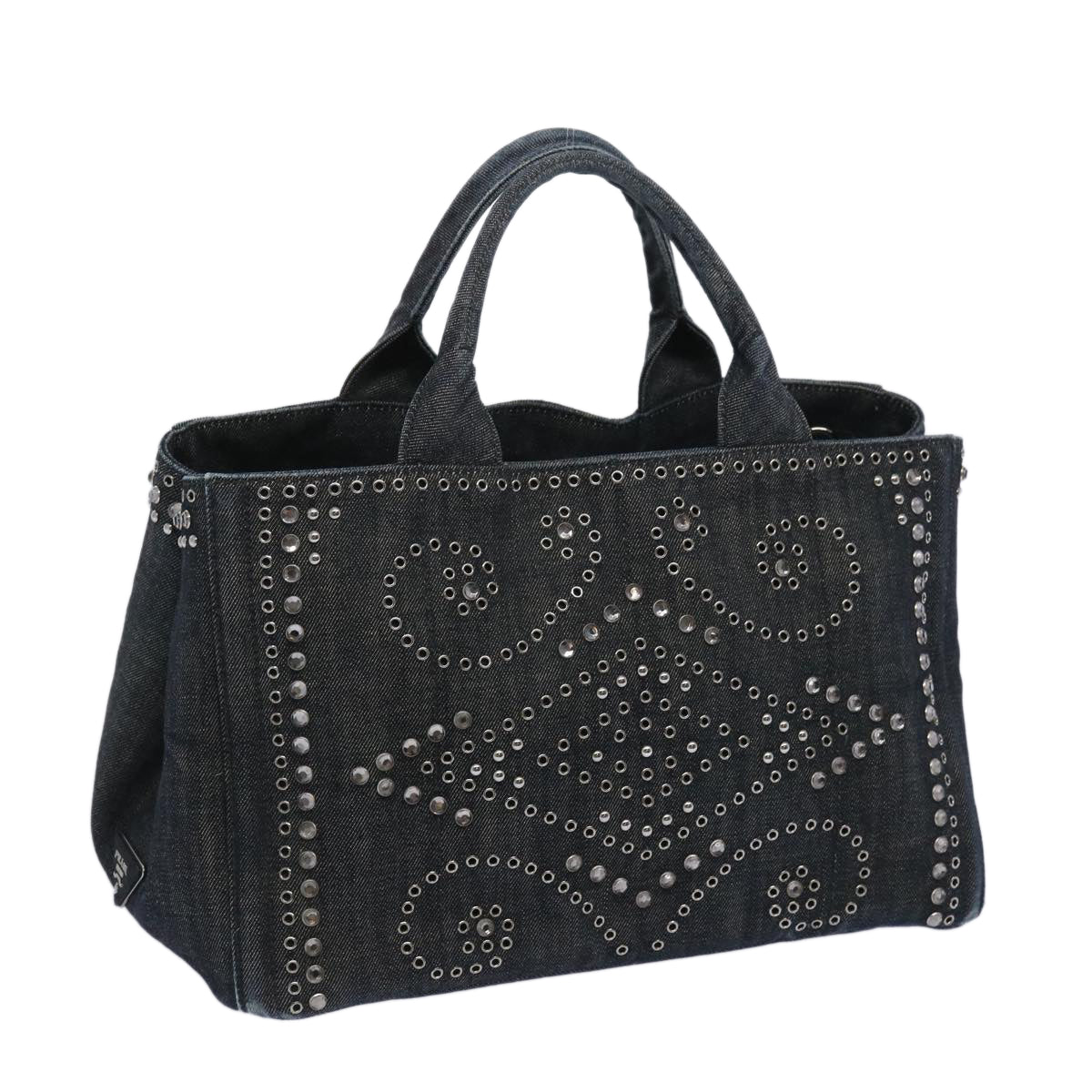 PRADA Bijoux Canapa MM Hand Bag Denim Black Auth tb1039