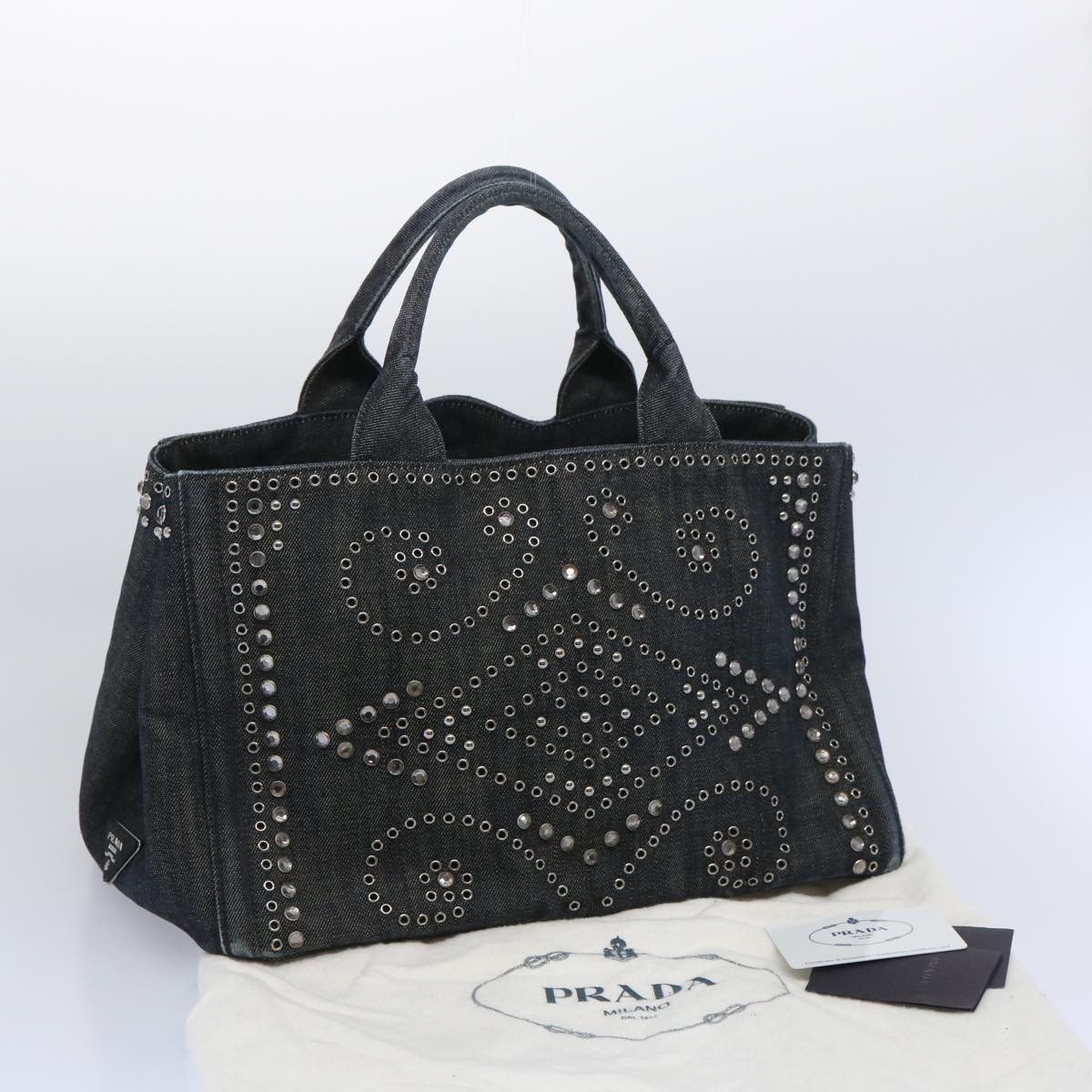 PRADA Bijoux Canapa MM Hand Bag Denim Black Auth tb1039