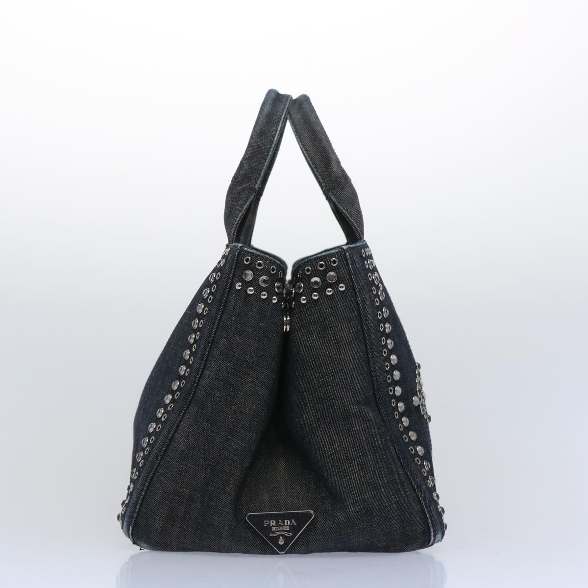 PRADA Bijoux Canapa MM Hand Bag Denim Black Auth tb1039