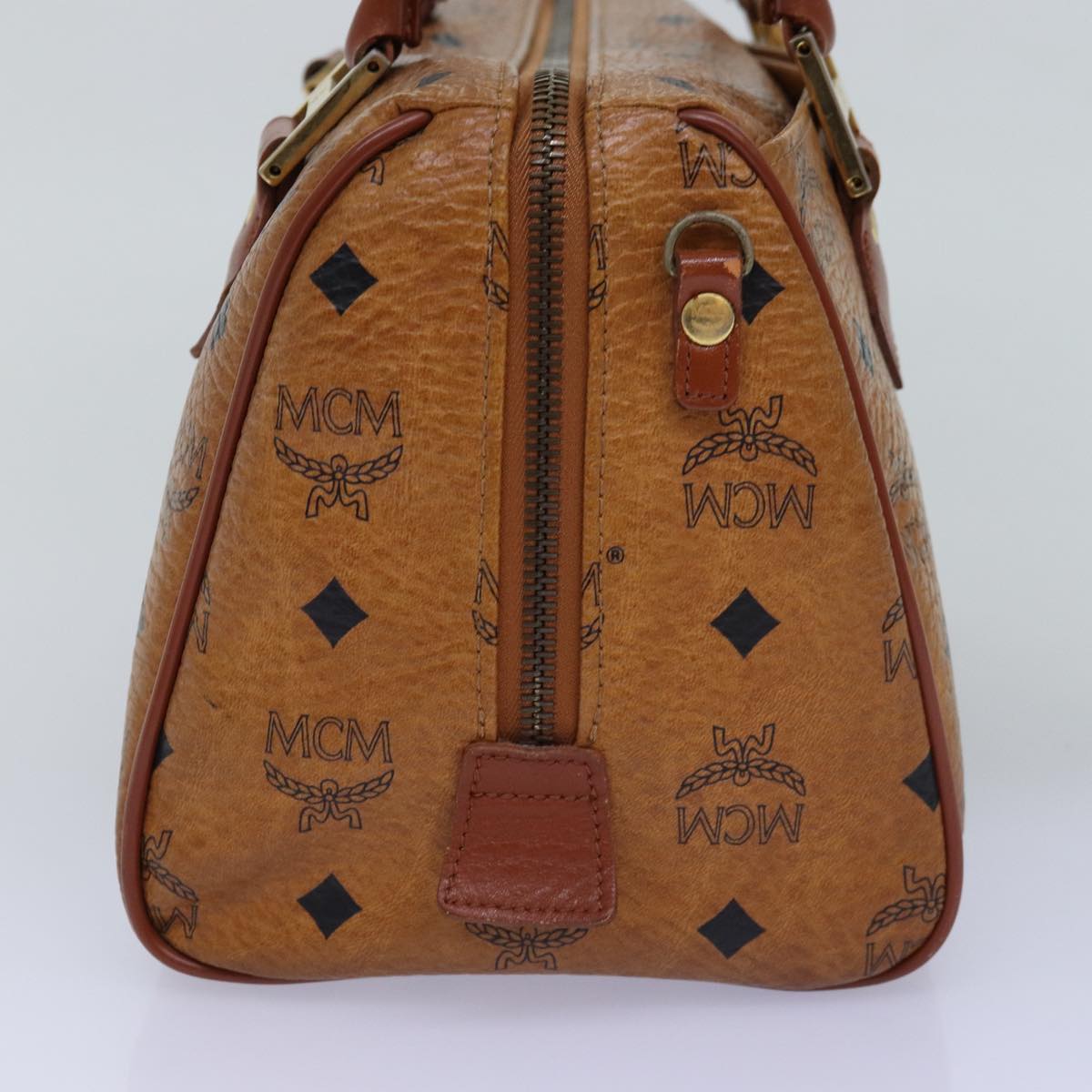 MCM Vicetos Logogram Mini Boston Bag PVC Leather Brown Auth tb1082