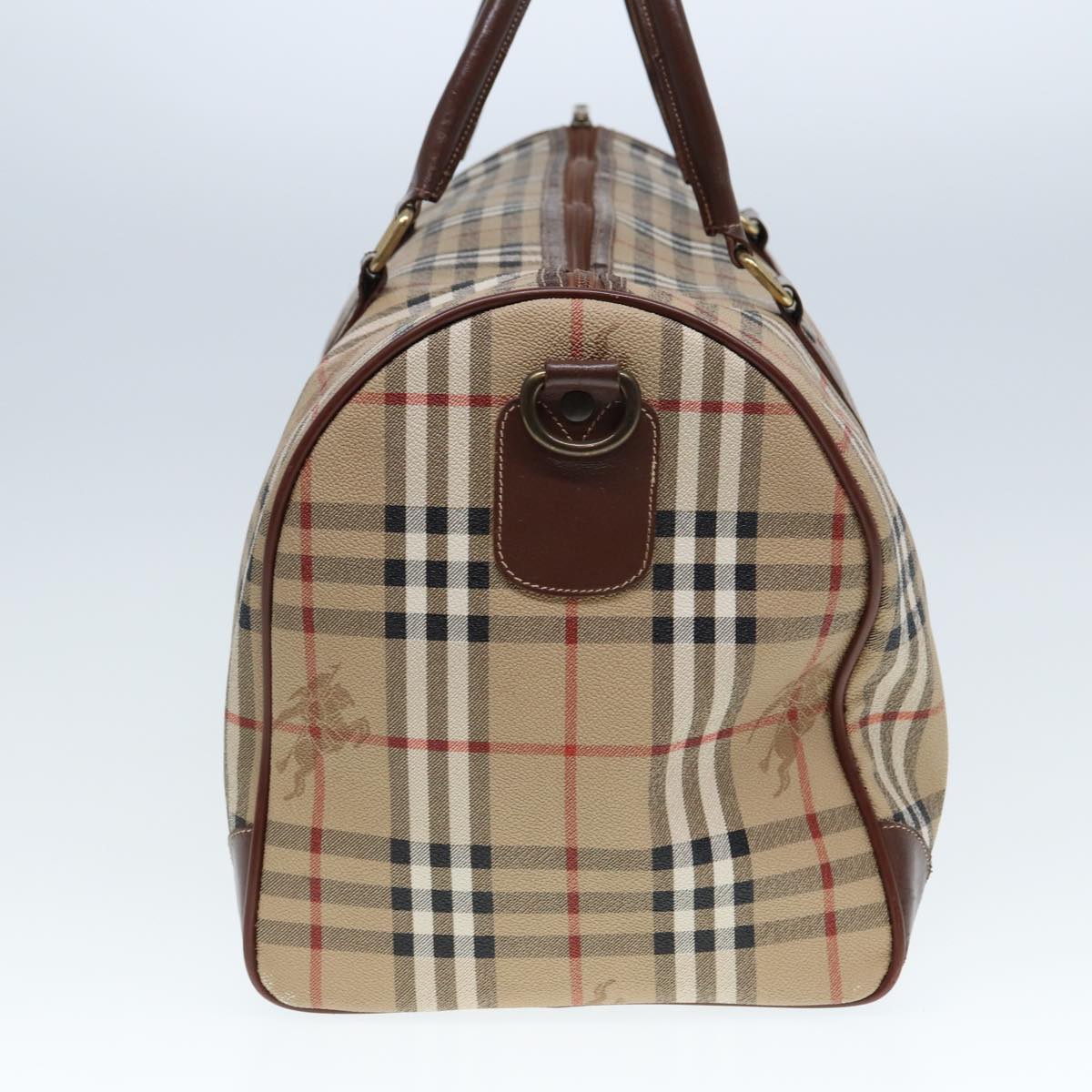 Burberrys Nova Check Boston Bag PVC Leather Beige Auth tb1105