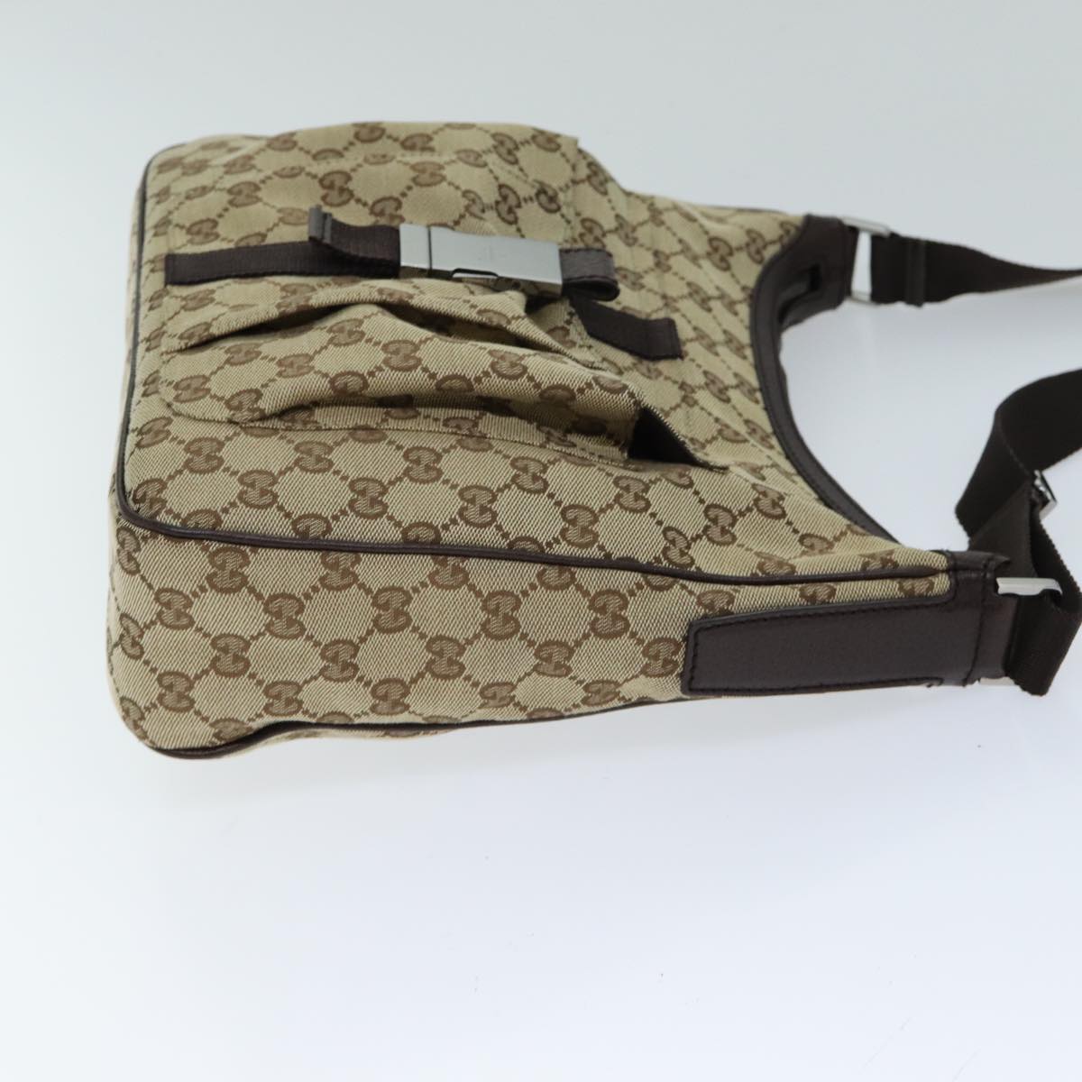 GUCCI GG Canvas Shoulder Bag Beige 131211 Auth tb1106