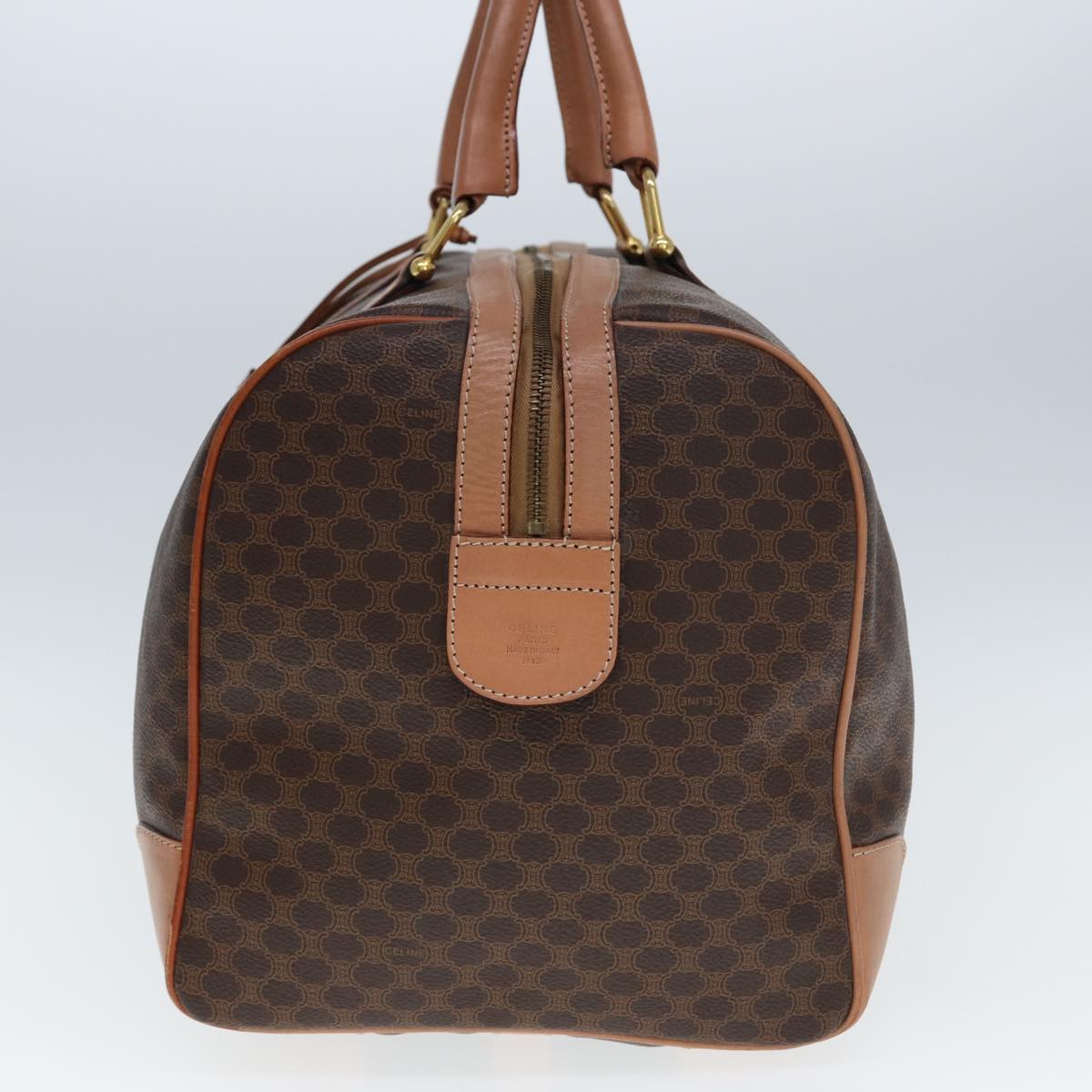 CELINE Macadam Canvas Boston Bag PVC Leather Brown Auth tb1107