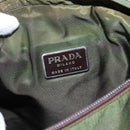 PRADA Shoulder Bag Nylon Khaki Dark Brown Silver Auth tb1125-15