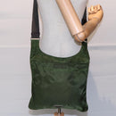 PRADA Shoulder Bag Nylon Khaki Dark Brown Silver Auth tb1125-21