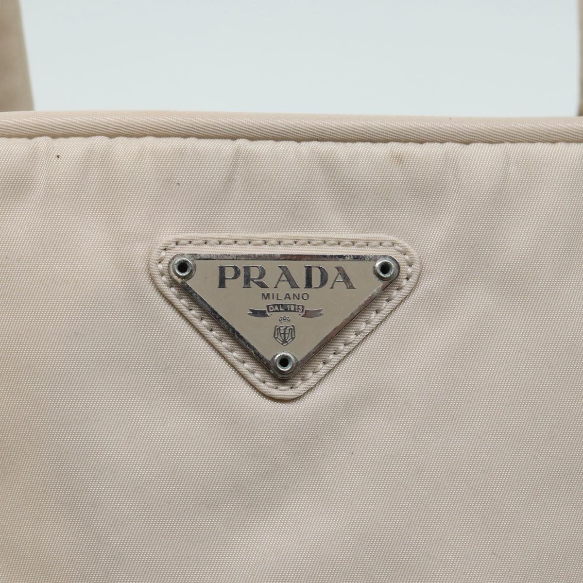 PRADA Hand Bag Nylon Beige Silver Auth tb1164