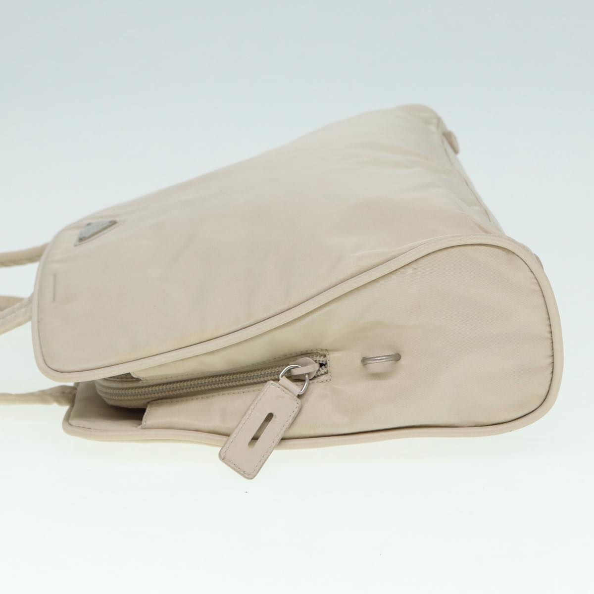 PRADA Hand Bag Nylon Beige Silver Auth tb1164