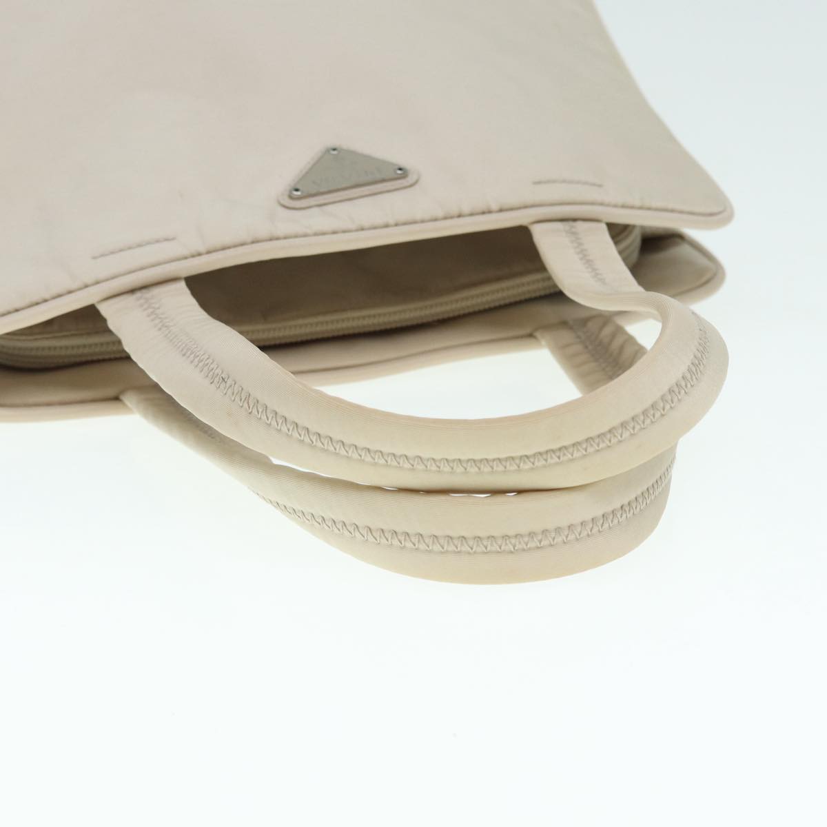 PRADA Hand Bag Nylon Beige Silver Auth tb1164