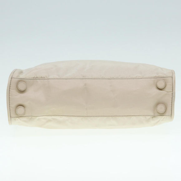 PRADA Hand Bag Nylon Beige Silver Auth tb1164