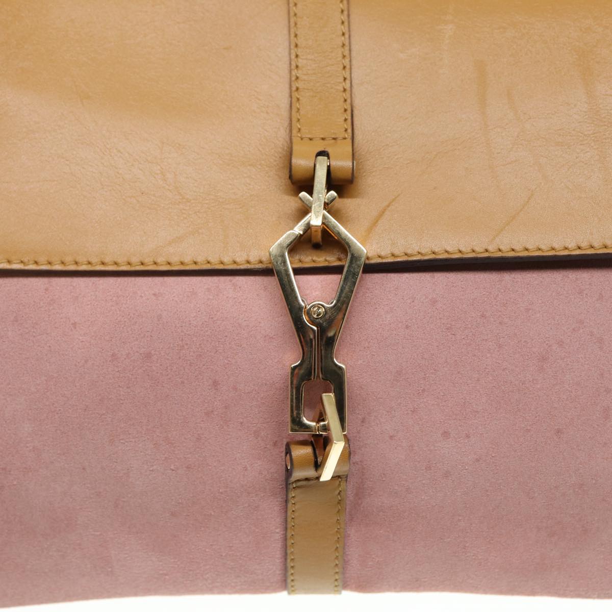 GUCCI Bamboo Jackie Shoulder Bag Suede Pink Gold 001 4096 2684 Auth tb1177