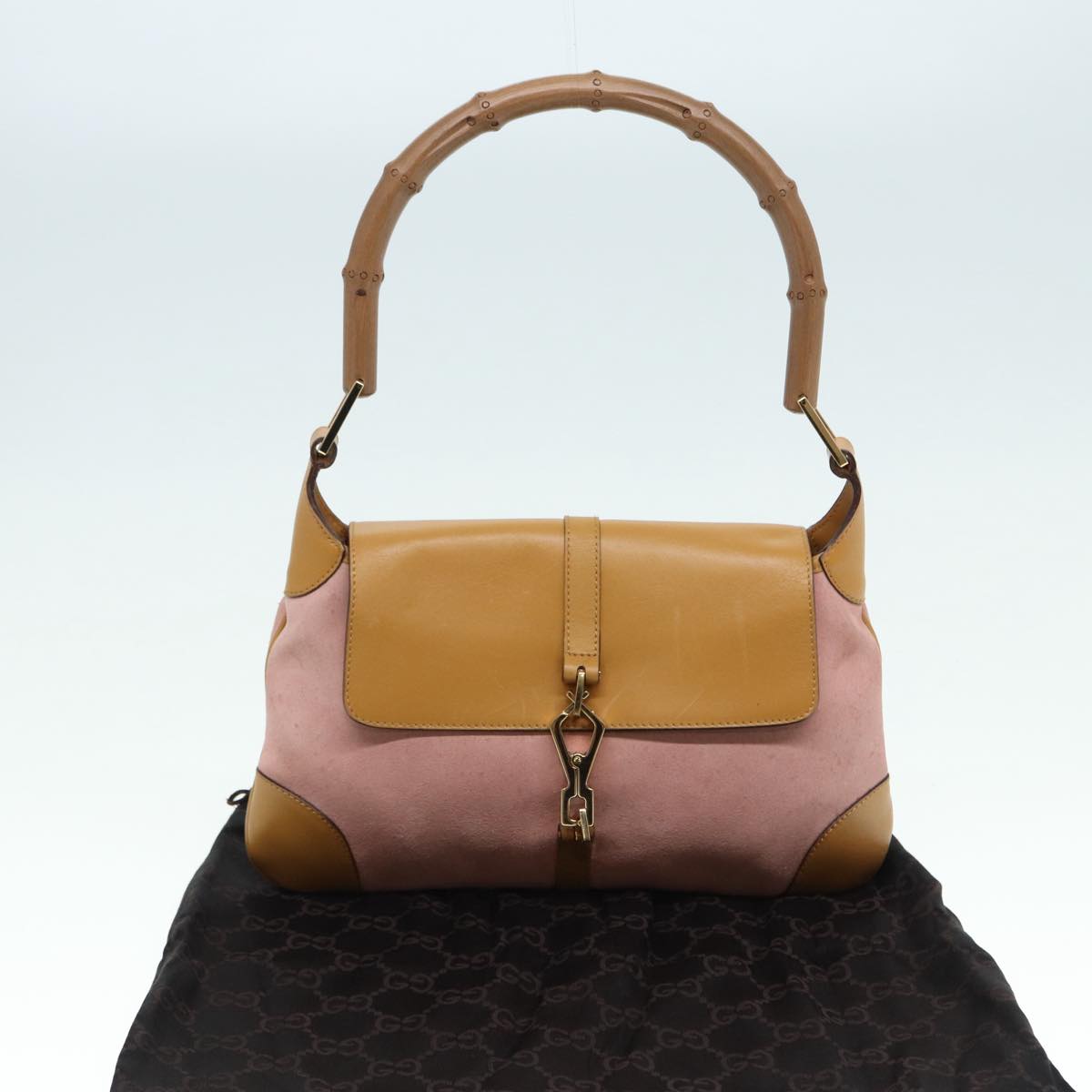 GUCCI Bamboo Jackie Shoulder Bag Suede Pink Gold 001 4096 2684 Auth tb1177