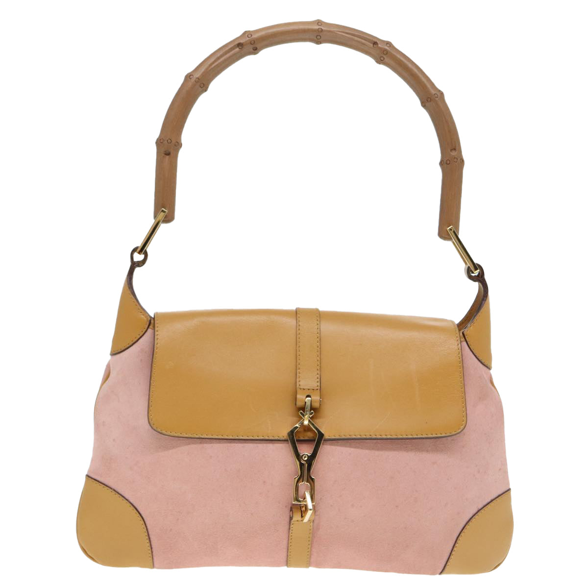 GUCCI Bamboo Jackie Shoulder Bag Suede Pink Gold 001 4096 2684 Auth tb1177