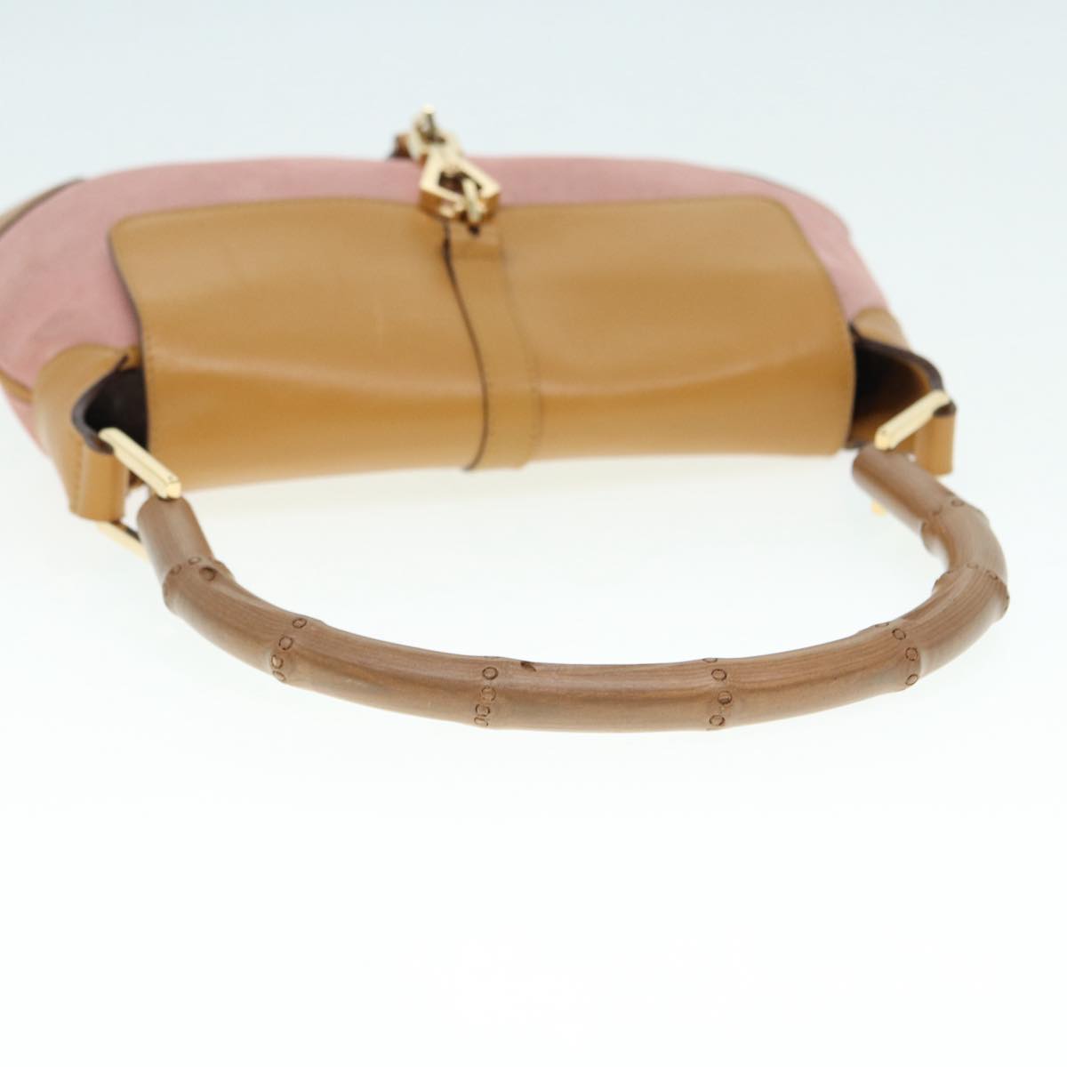 GUCCI Bamboo Jackie Shoulder Bag Suede Pink Gold 001 4096 2684 Auth tb1177