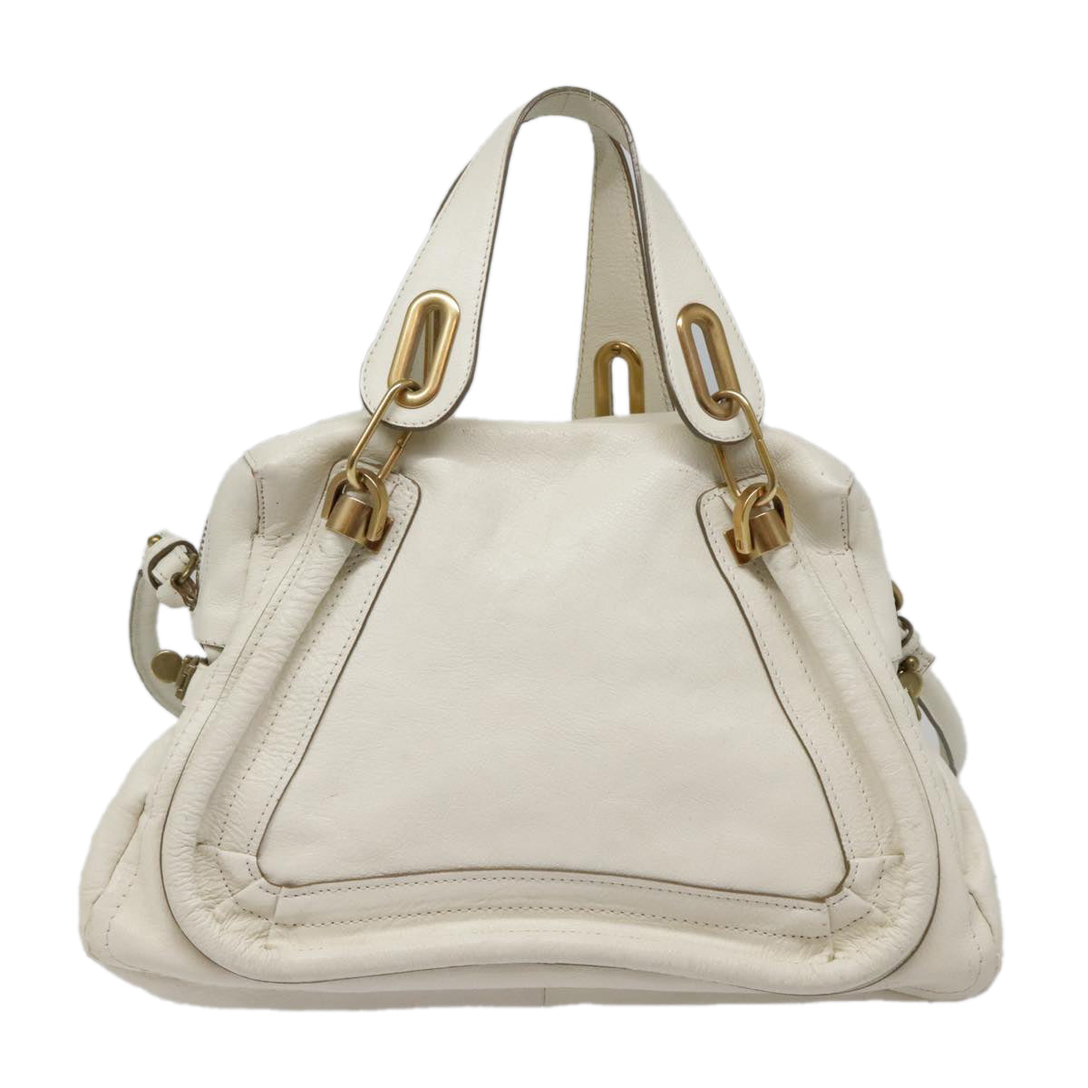 Chloe Paraty Hand Bag Leather 2way White Gold Auth tb1206 - 0