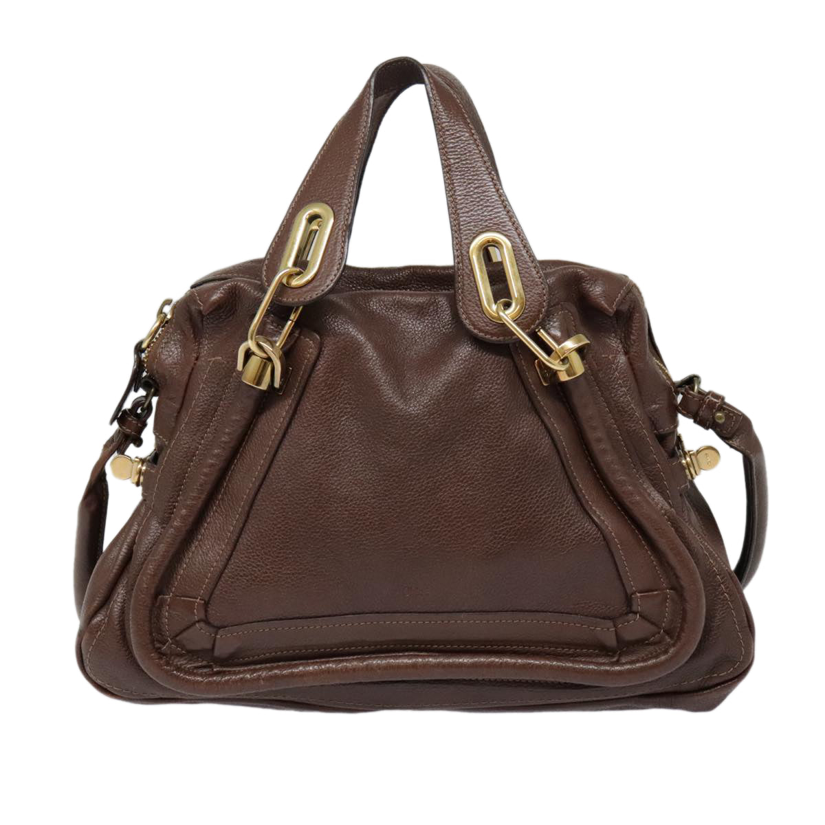 Chloe Paraty Hand Bag Leather 2way Brown Gold Auth tb1210 - 0