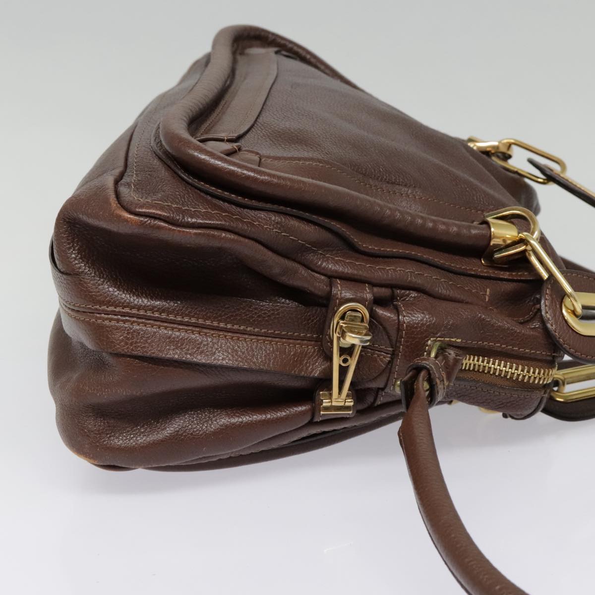 Chloe Paraty Hand Bag Leather 2way Brown Gold Auth tb1210