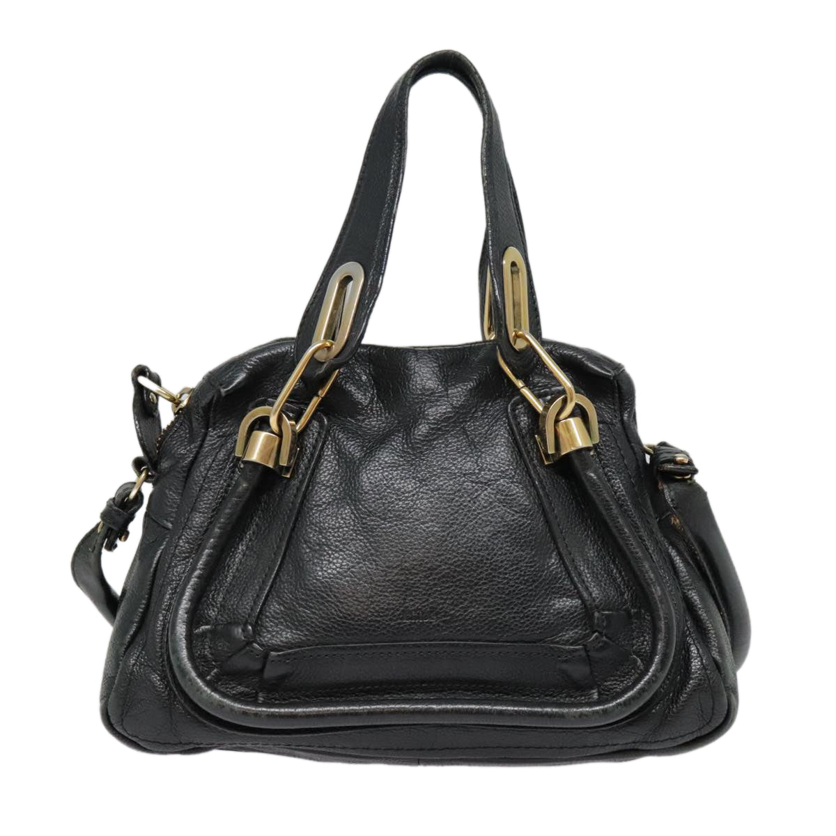 Chloe Paraty Hand Bag Leather 2way Black Gold Auth tb1211 - 0