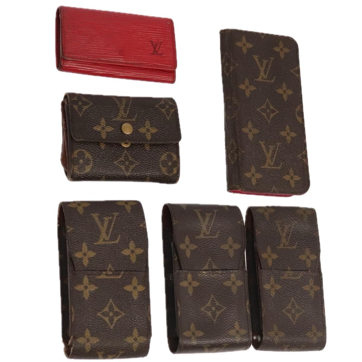 LOUIS VUITTON Monogram Epi iPhone Coin Key Cigarette Case 5Set Red Auth tb1235