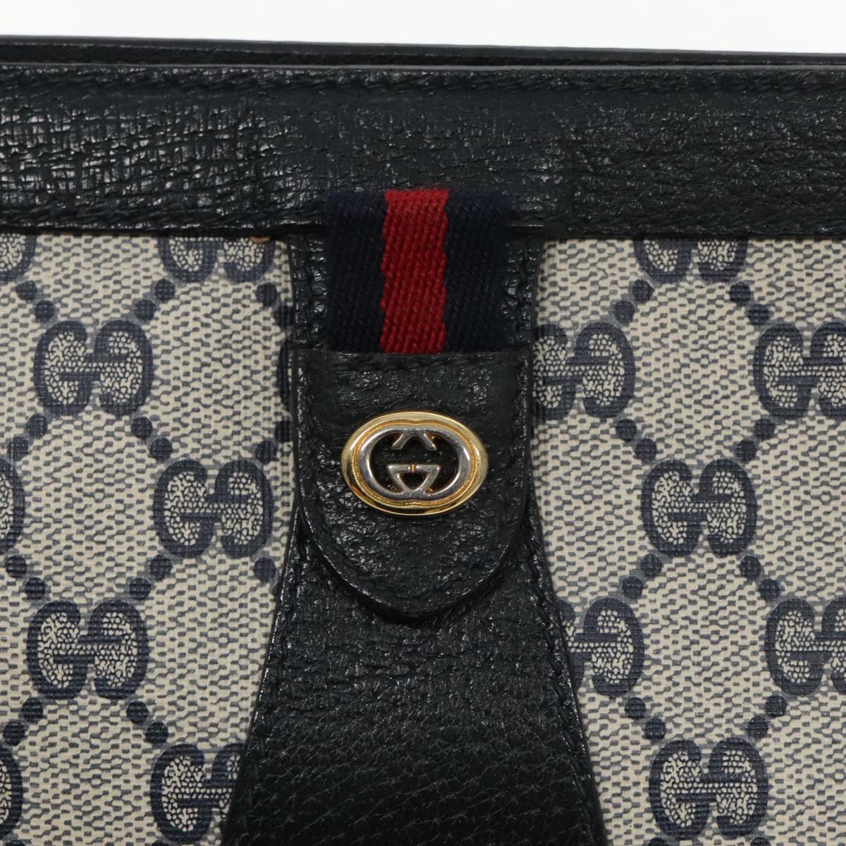 GUCCI GG Supreme Sherry Line Clutch Bag PVC Navy Red 89 01 032 Auth tb1241