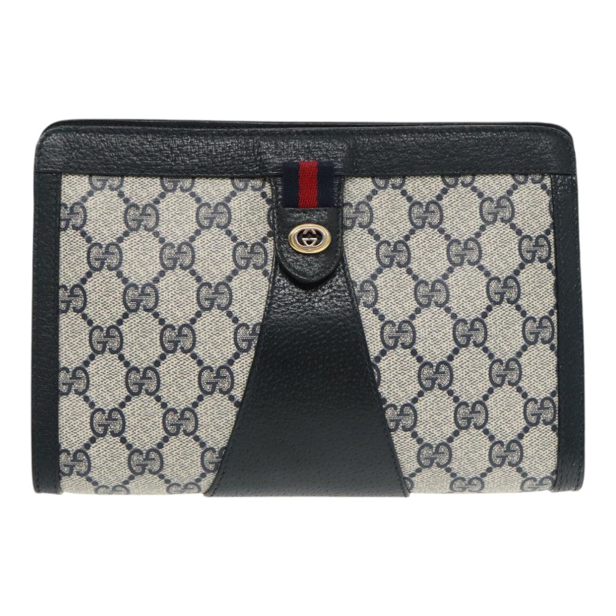 GUCCI GG Supreme Sherry Line Clutch Bag PVC Navy Red 89 01 032 Auth tb1241