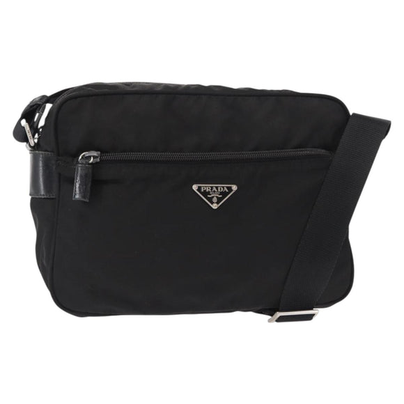 PRADA Shoulder Bag Nylon Black Silver Auth tb1252