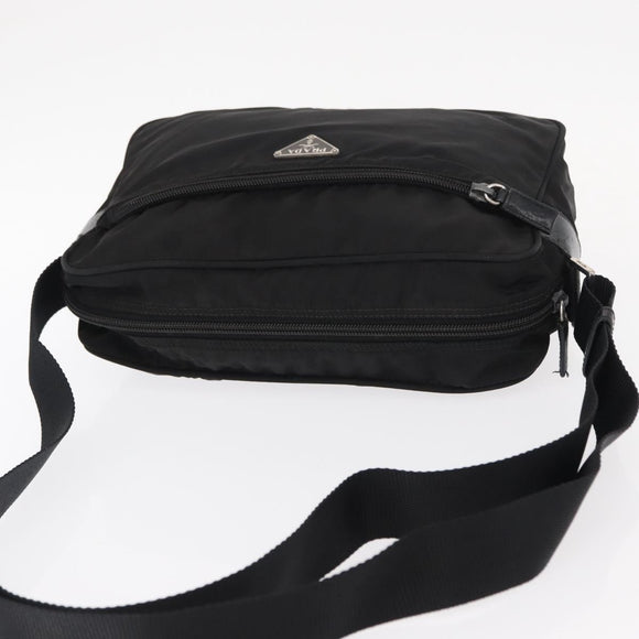 PRADA Shoulder Bag Nylon Black Silver Auth tb1252