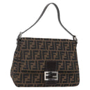 FENDI Zucca Canvas Mamma Baguette Shoulder Bag Black Brown Auth tb1254V-1