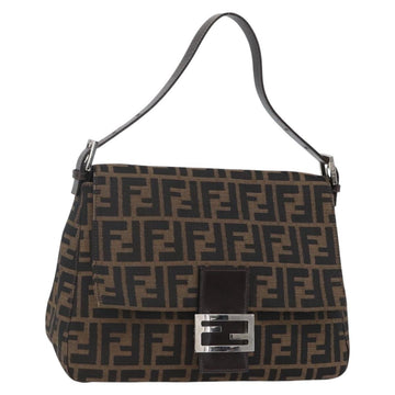 FENDI Zucca Canvas Mamma Baguette Shoulder Bag Black Brown Auth tb1254V