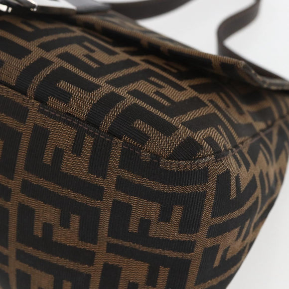 FENDI Zucca Canvas Mamma Baguette Shoulder Bag Black Brown Auth tb1254V