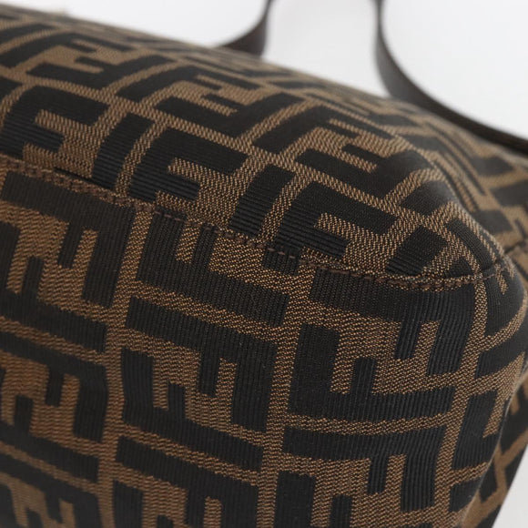 FENDI Zucca Canvas Mamma Baguette Shoulder Bag Black Brown Auth tb1254V