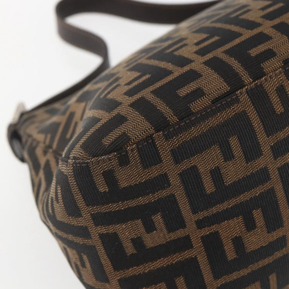 FENDI Zucca Canvas Mamma Baguette Shoulder Bag Black Brown Auth tb1254V