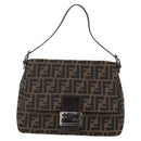 FENDI Zucca Canvas Mamma Baguette Shoulder Bag Black Brown Auth tb1254V-2