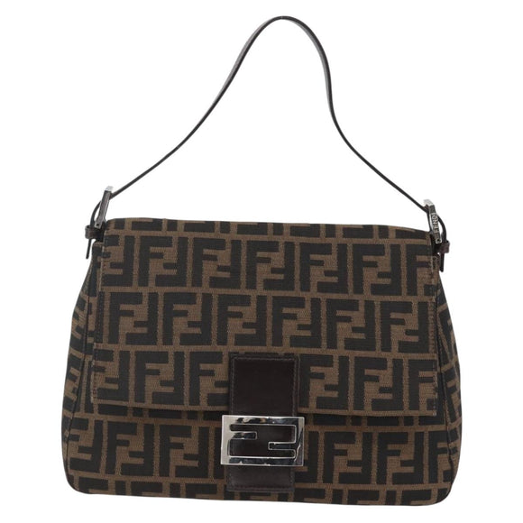 FENDI Zucca Canvas Mamma Baguette Shoulder Bag Black Brown Auth tb1254V