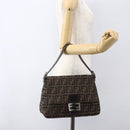 FENDI Zucca Canvas Mamma Baguette Shoulder Bag Black Brown Auth tb1254V-22