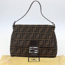 FENDI Zucca Canvas Mamma Baguette Shoulder Bag Black Brown Auth tb1254V-23