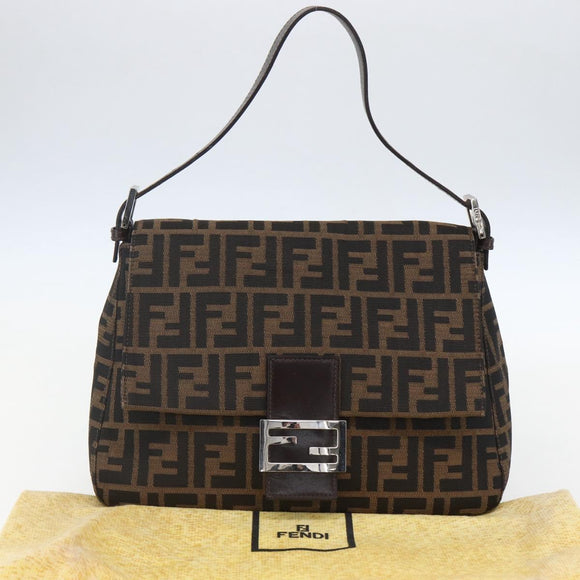 FENDI Zucca Canvas Mamma Baguette Shoulder Bag Black Brown Auth tb1254V