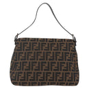 FENDI Zucca Canvas Mamma Baguette Shoulder Bag Black Brown Auth tb1254V-3