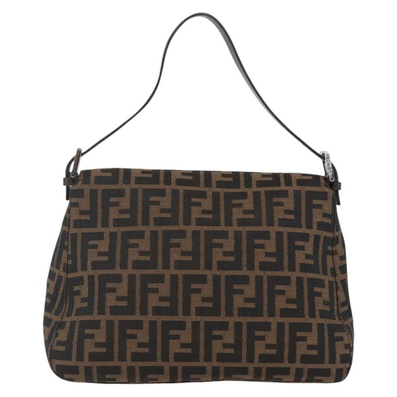 FENDI Zucca Canvas Mamma Baguette Shoulder Bag Black Brown Auth tb1254V