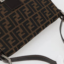 FENDI Zucca Canvas Mamma Baguette Shoulder Bag Black Brown Auth tb1254V-6