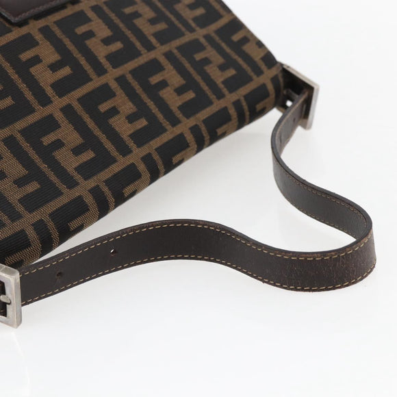 FENDI Zucca Canvas Mamma Baguette Shoulder Bag Black Brown Auth tb1254V