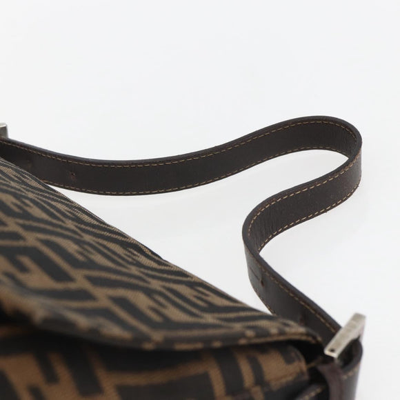 FENDI Zucca Canvas Mamma Baguette Shoulder Bag Black Brown Auth tb1254V