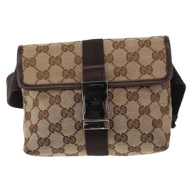 GUCCI GG Canvas Waist Bag Beige Silver 131236 Auth tb1255 - 0