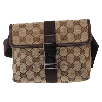 GUCCI GG Canvas Waist Bag Beige Silver 131236 Auth tb1255 - 0