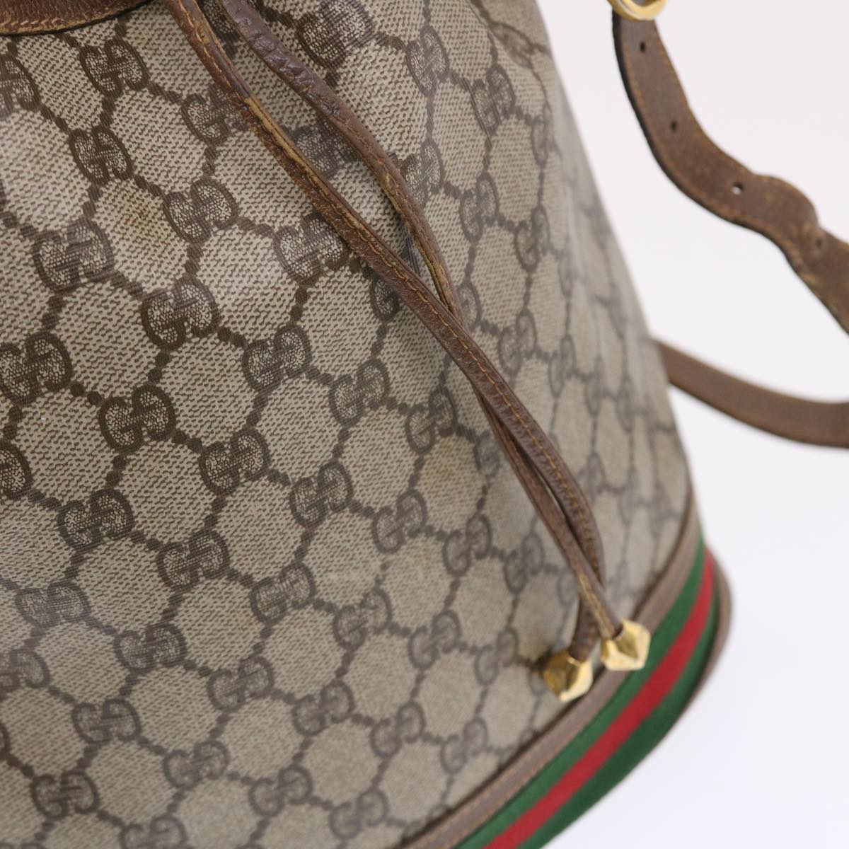 GUCCI GG Canvas Web Sherry Line Shoulder Bag Beige Red Green Auth tb826