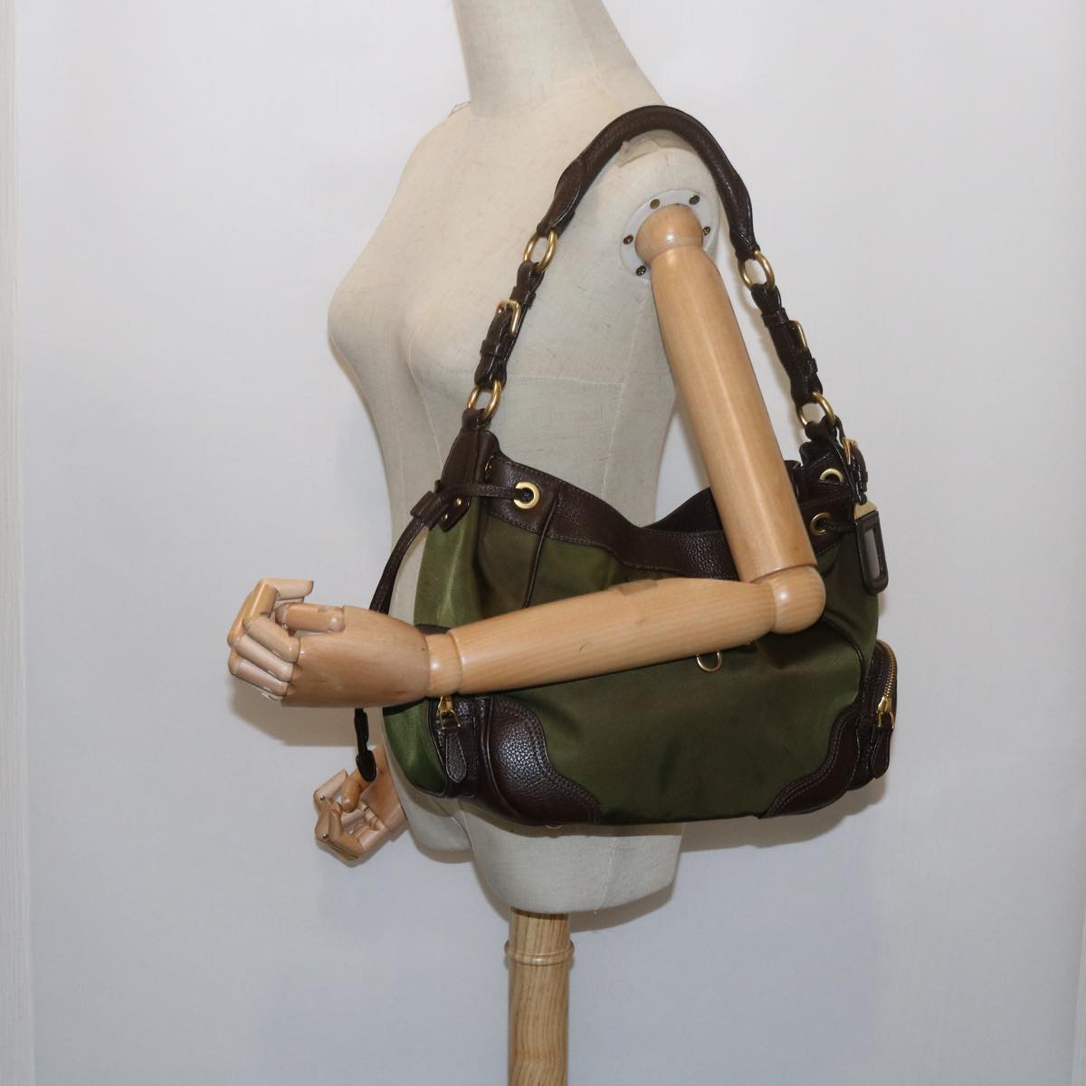 PRADA Shoulder Bag Nylon Khaki Auth tb969