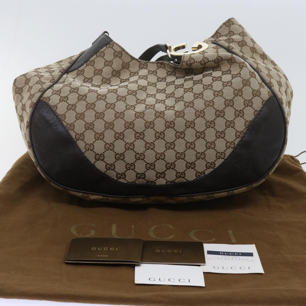 GUCCI GG Canvas Tote Bag Beige 203504 Auth tb972