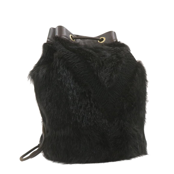 LOUIS VUITTON V line Shoulder Bag fur Black LV Auth th1021