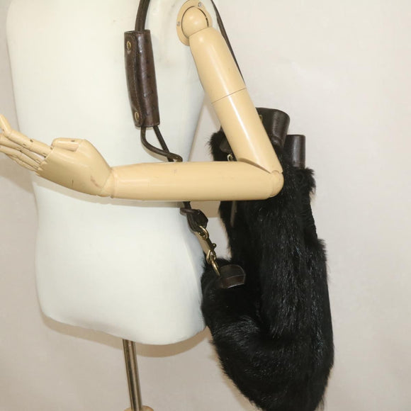 LOUIS VUITTON V line Shoulder Bag fur Black LV Auth th1021