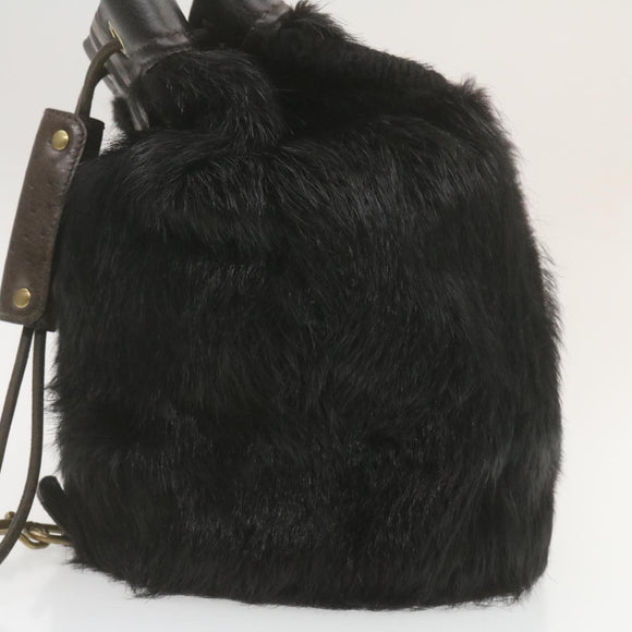 LOUIS VUITTON V line Shoulder Bag fur Black LV Auth th1021